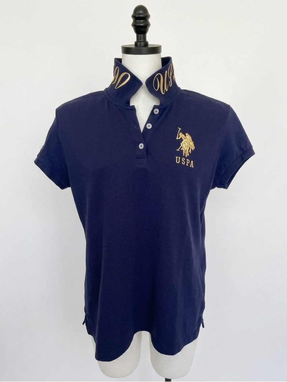 U.S. Polo Assn. Women's Short Sleeve Navy Print Polo Shirt